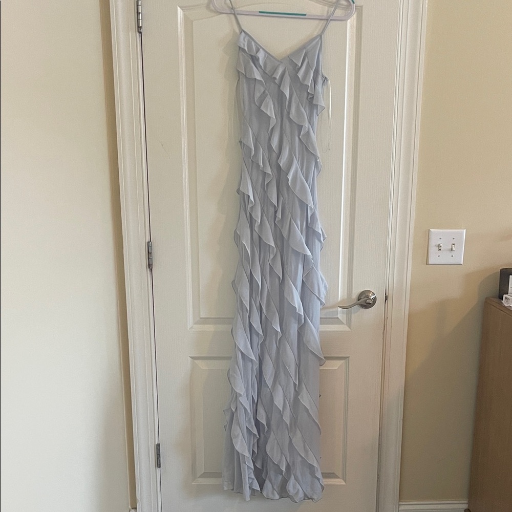 Elegant Light Blue Ruffle Dress
